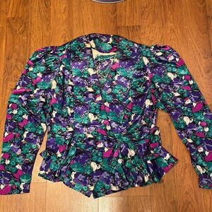 First Image 90s Retro Floral Peplum Blouse